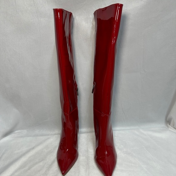 Vince Camuto Kamies Red Patent Leather Tall Knee High Heeled Boots Size 8 New - Picture 3 of 6